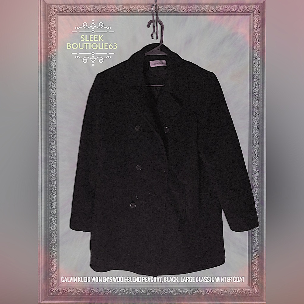 🔥 Calvin Klein Women's Wool-Blend Peacoat - Black, Large - Stay Warm in Style! 🔥